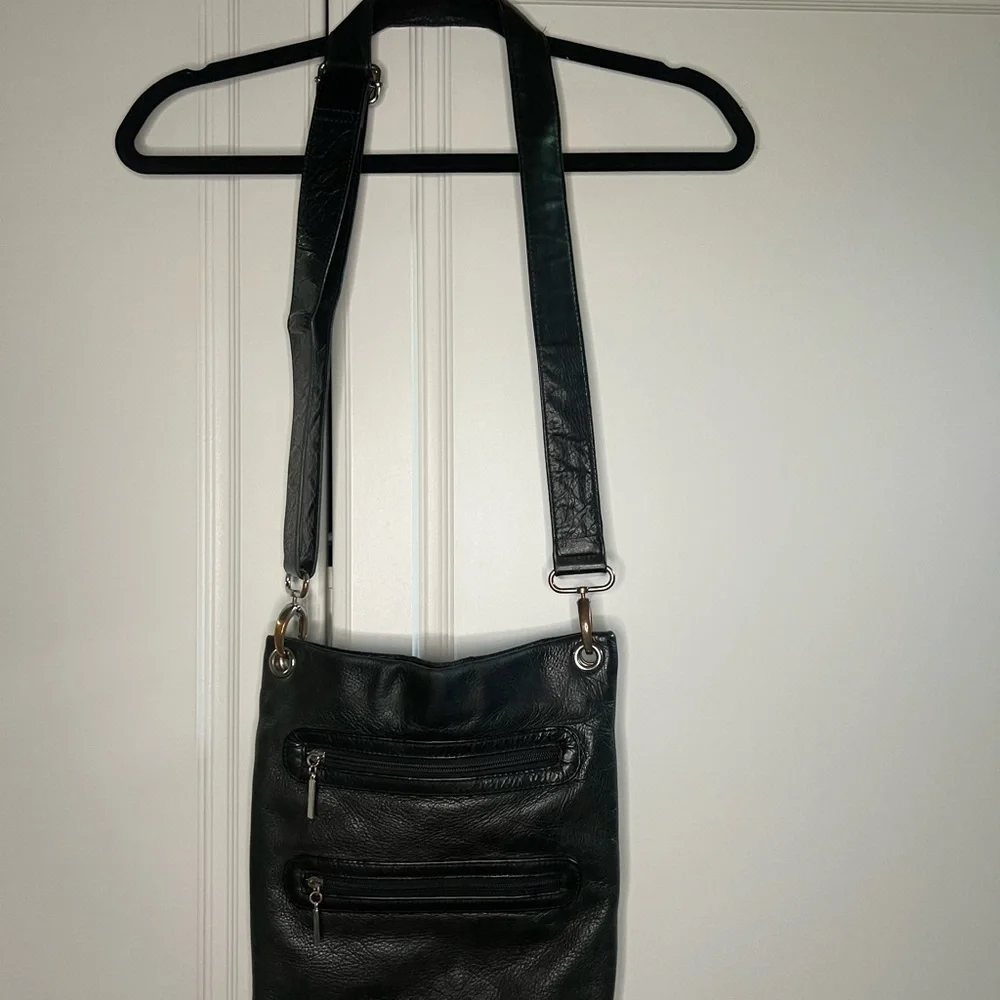 Margot Black Leather Multi Zip Crossbody Purse